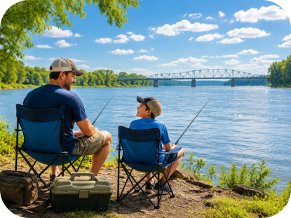 Guests enjoying waterfront amenities at Roses RV River Resort on the Alabama River