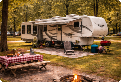 Spacious full hookup RV site with 30 and 50 amp service at Roses RV River Resort